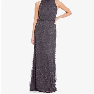 Adriana Papell Art Deco Beaded Gown (Gunmetal)